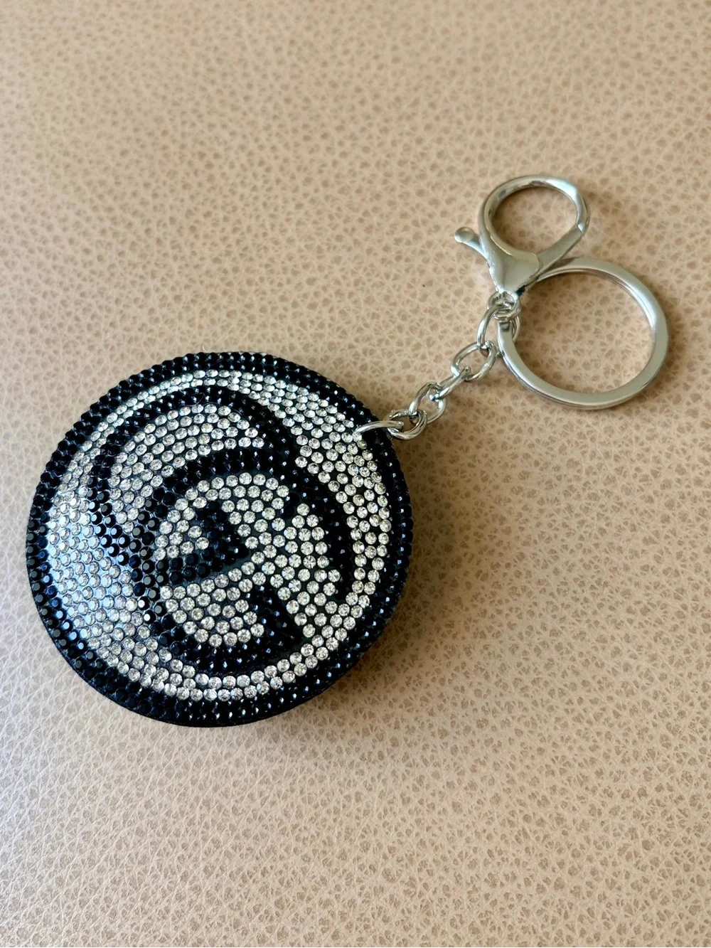 Crystal Embellished Black & Silver Monochrome Keychain